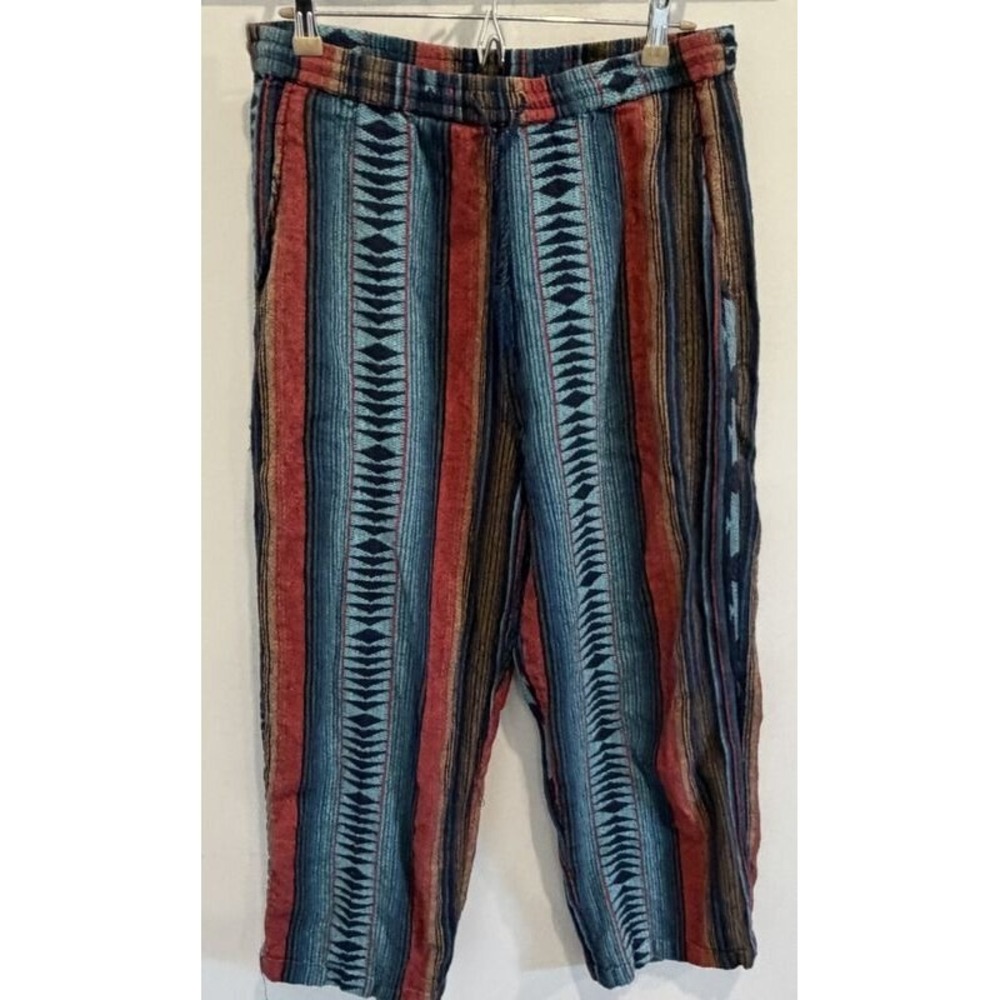 Earthbound Trading Co BOHO Pattern Crop Pants Drawstring Waist Pull On Size XL